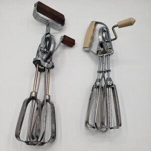 Retro Vintage Lot of 2 Stainless Steel Manual Crank Hand Mixers Maynard/ BB